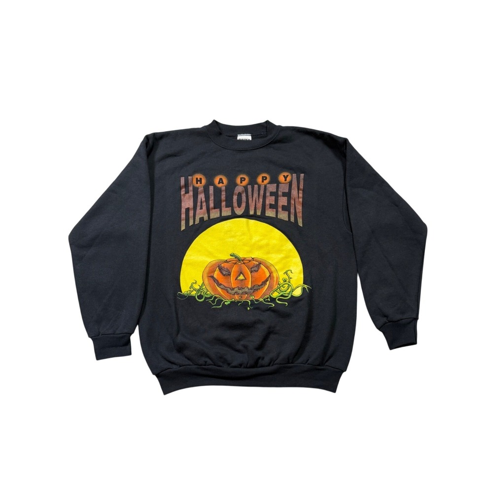 Vintage 90s Tultex Happy Halloween Jack-O'-Lantern‎ Graphic Sweatshirt USA Large